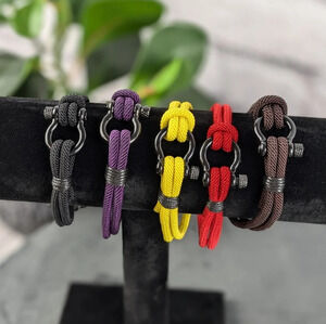 Nylon cord shackle bracelets, about 7", assorted colors, unisex